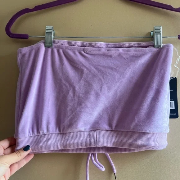 Lavender Strapless Drawstring Crop Top/short set - Women L NWT - Picture 2 of 10